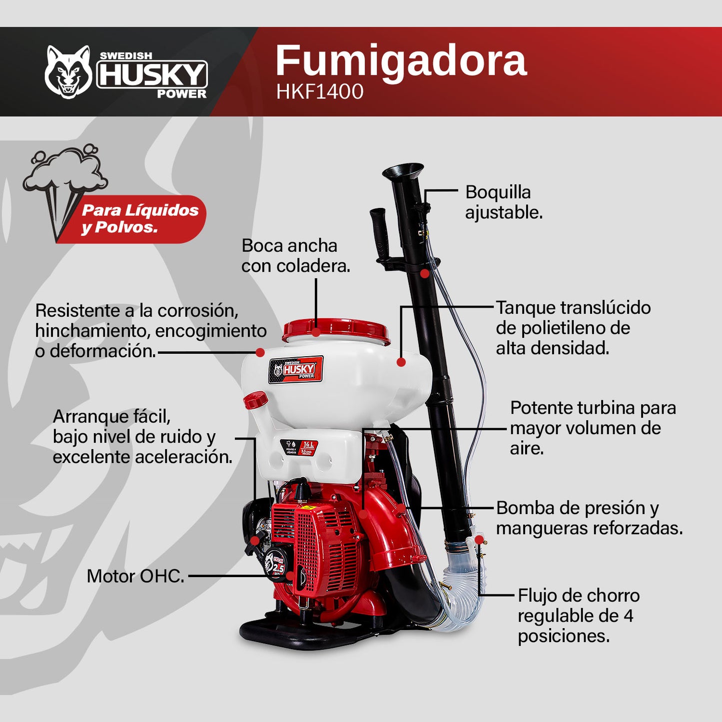 Aspersora fumigadora HKF1400 Husky 14 L motor gasolina