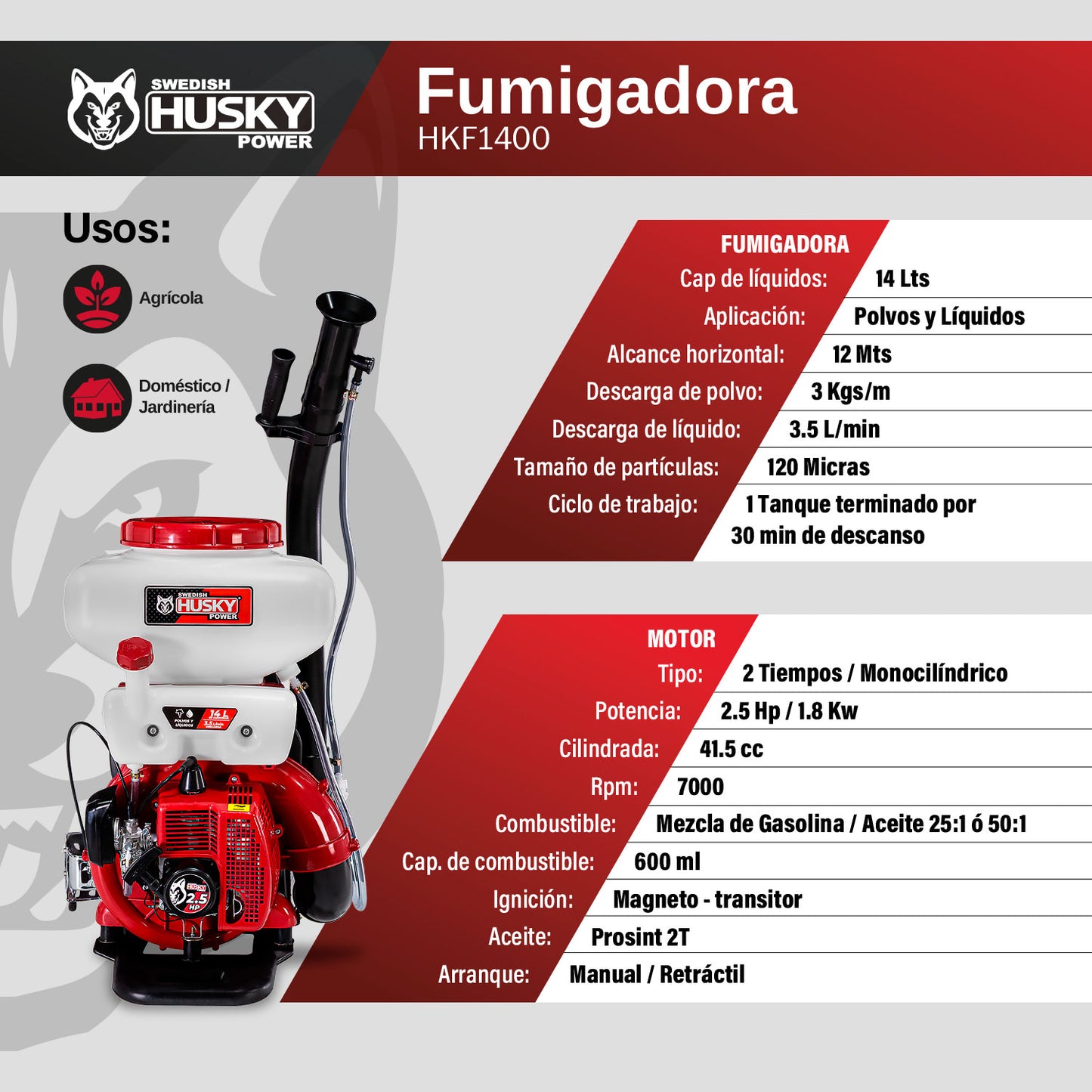 Aspersora fumigadora HKF1400 Husky 14 L motor gasolina