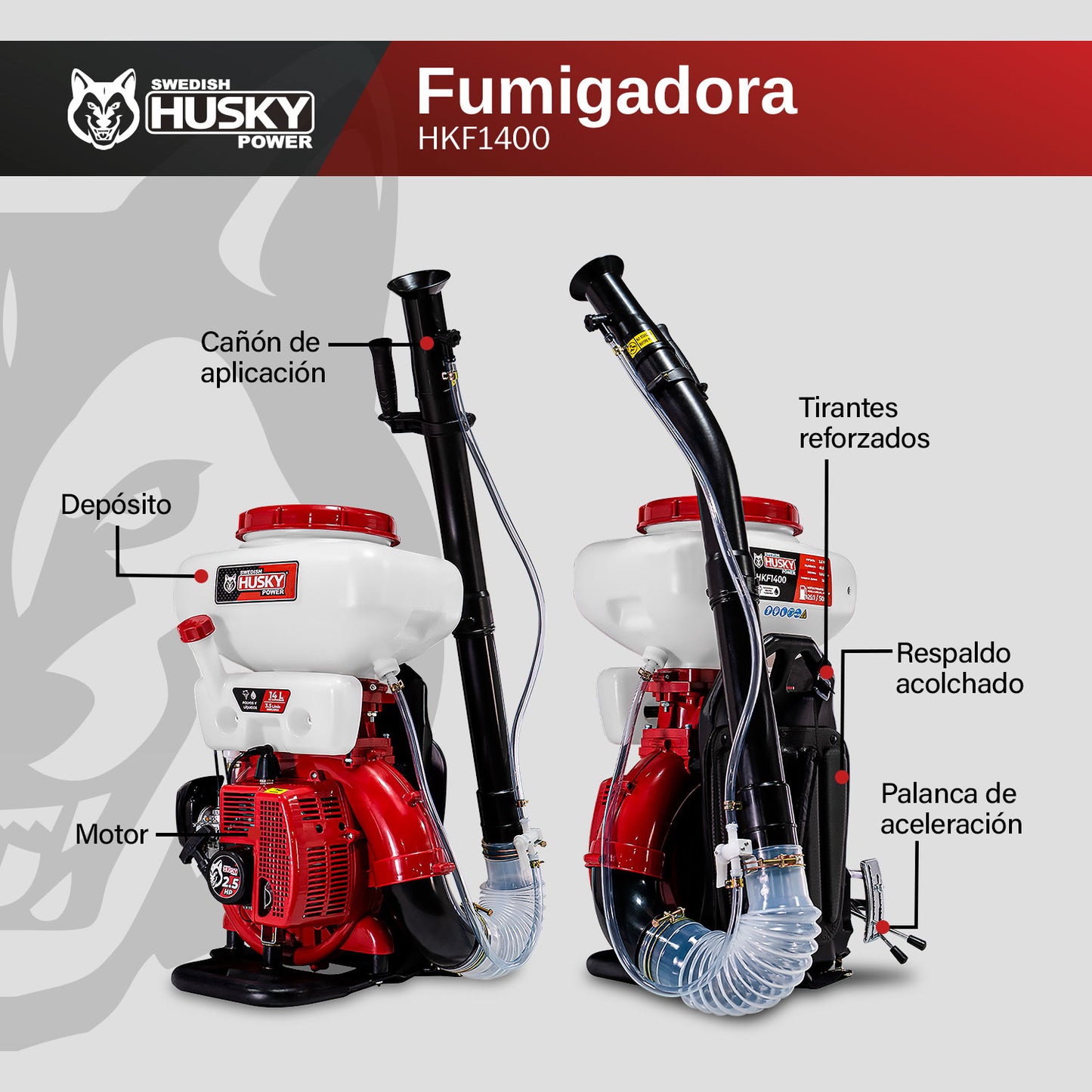 Aspersora fumigadora HKF1400 Husky 14 L motor gasolina