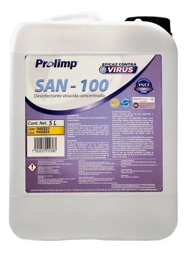 Desinfectante Sanitizante Virucida Y Germicida De Sales Cuaternarias de Amonio De Quinta (5ta) Generación SAN-100 20 Litros (L)