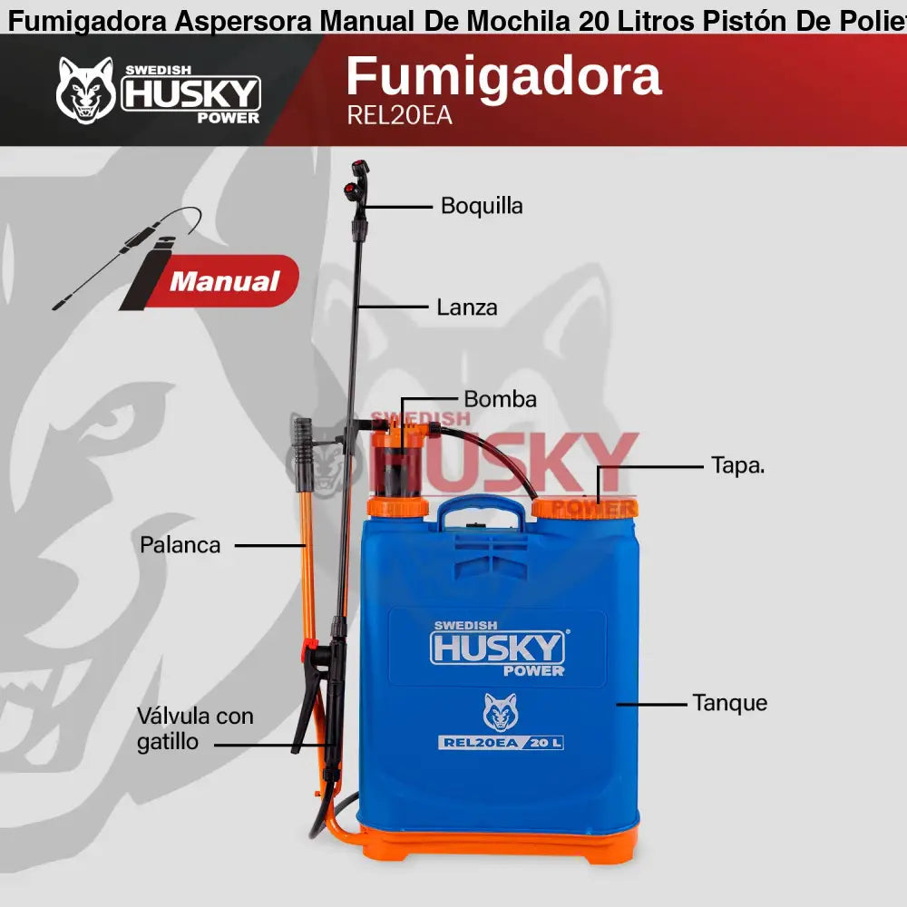 Fumigadora Aspersora Manual De Mochila 20 Litros Pistón De Polietileno Husky REL20EA