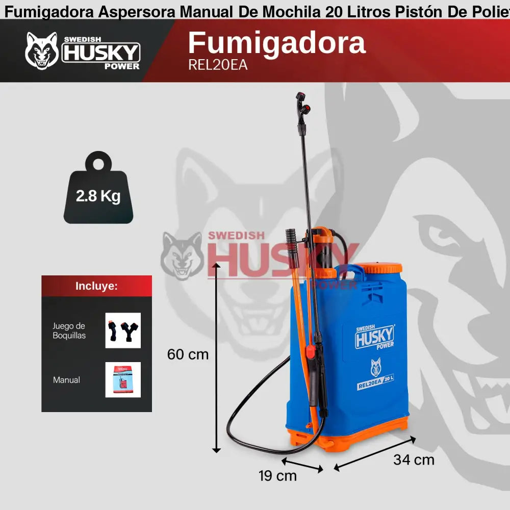 Fumigadora Aspersora Manual De Mochila 20 Litros Pistón De Polietileno Husky REL20EA