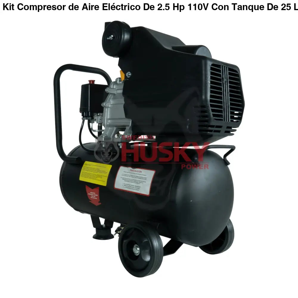 Kit Compresor de Aire Eléctrico De 2.5 Hp 110V Con Tanque De 25 Litros Y 115 Psi Con Pistola de Baja Presión y Manguera