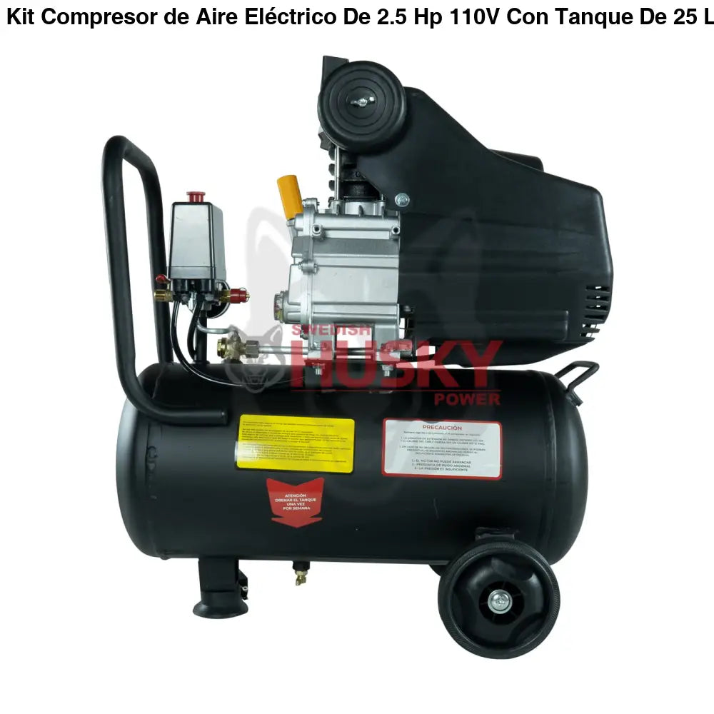 Kit Compresor de Aire Eléctrico De 2.5 Hp 110V Con Tanque De 25 Litros Y 115 Psi Con Pistola de Baja Presión y Manguera