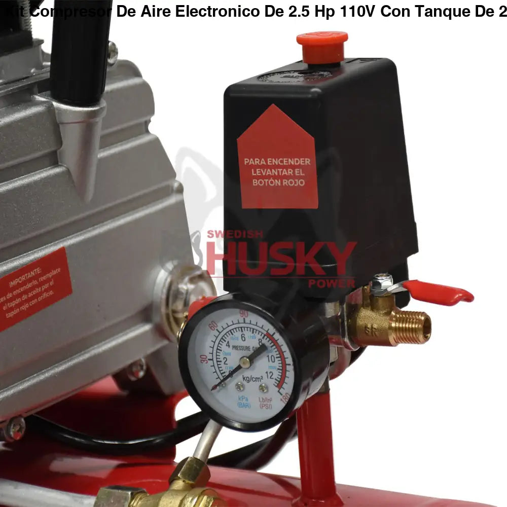 Kit Compresor De Aire Electronico De 2.5 Hp 110V Con Tanque De 25 Litros Y 115 Psi Con Pistola De Gravedad Y Manguera STALLION STWR25