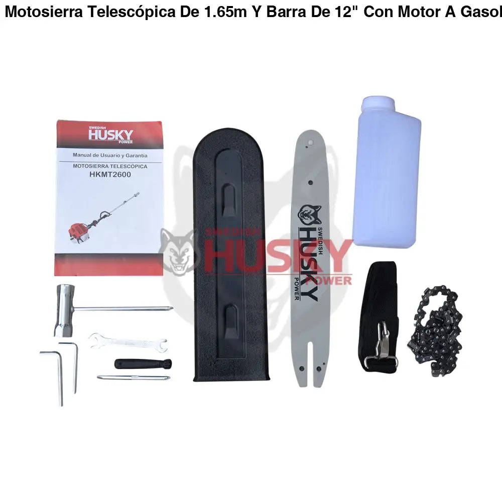 Motosierra Telescópica De 1.65m Y Barra De 12" Con Motor A Gasolina De 2 Tiempos 26cc 1.3Hp Husky HKMT2600