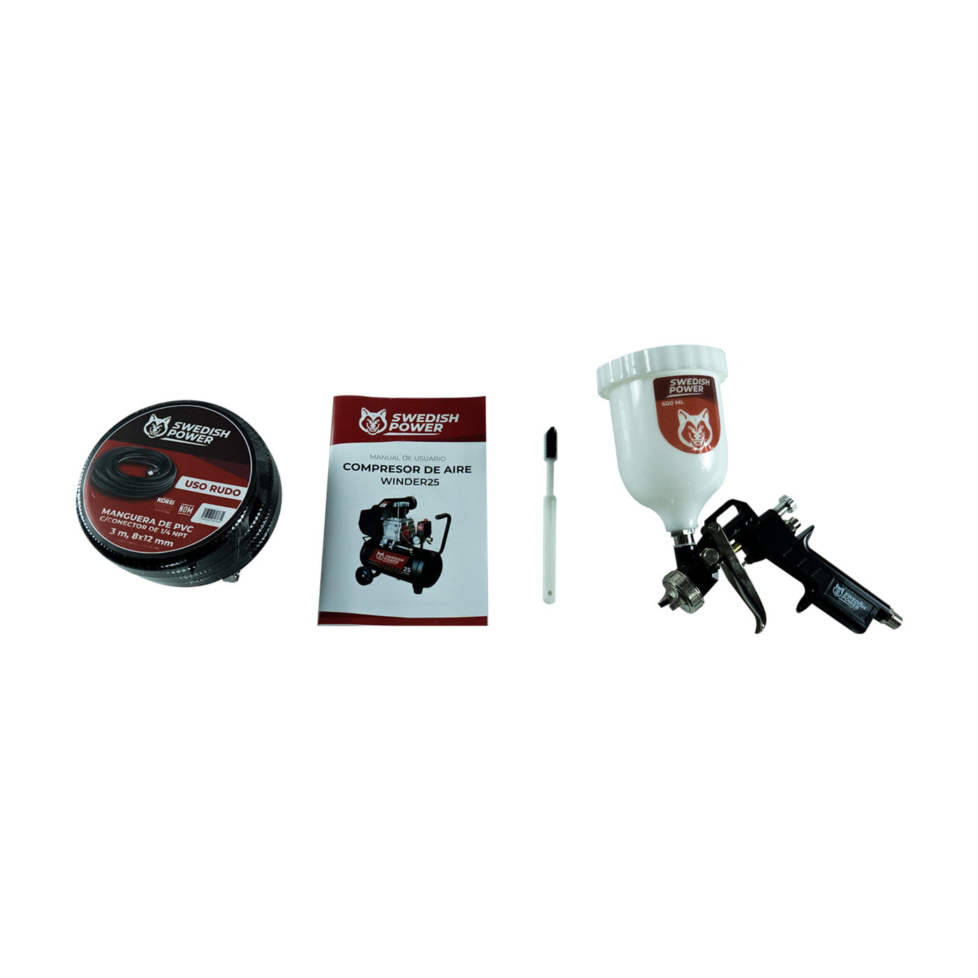 Kit Compresor de Aire Eléctrico De 2.5 Hp 110V Con Tanque De 25 Litros Y 115 Psi Con Pistola de Baja Presión y Manguera De 3 Metros Husky WINDER25