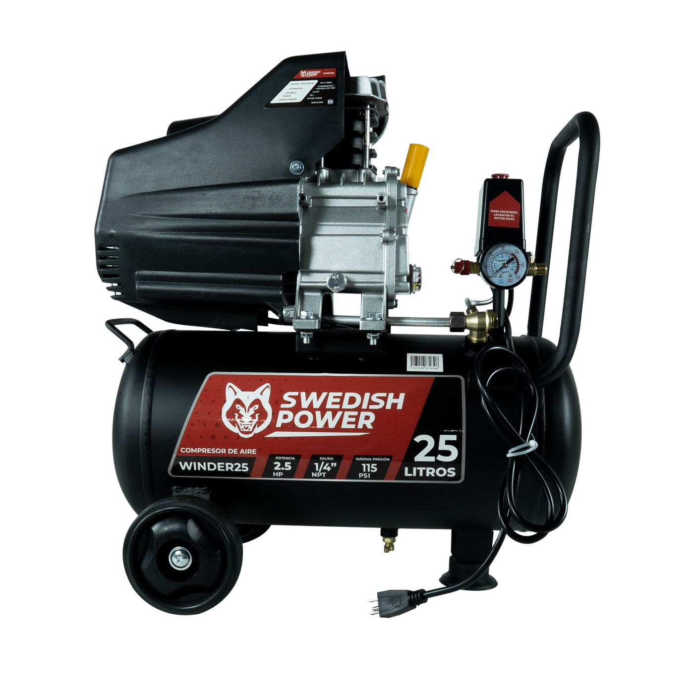 Kit Compresor de Aire Eléctrico De 2.5 Hp 110V Con Tanque De 25 Litros Y 115 Psi Con Pistola de Baja Presión y Manguera De 3 Metros Husky WINDER25