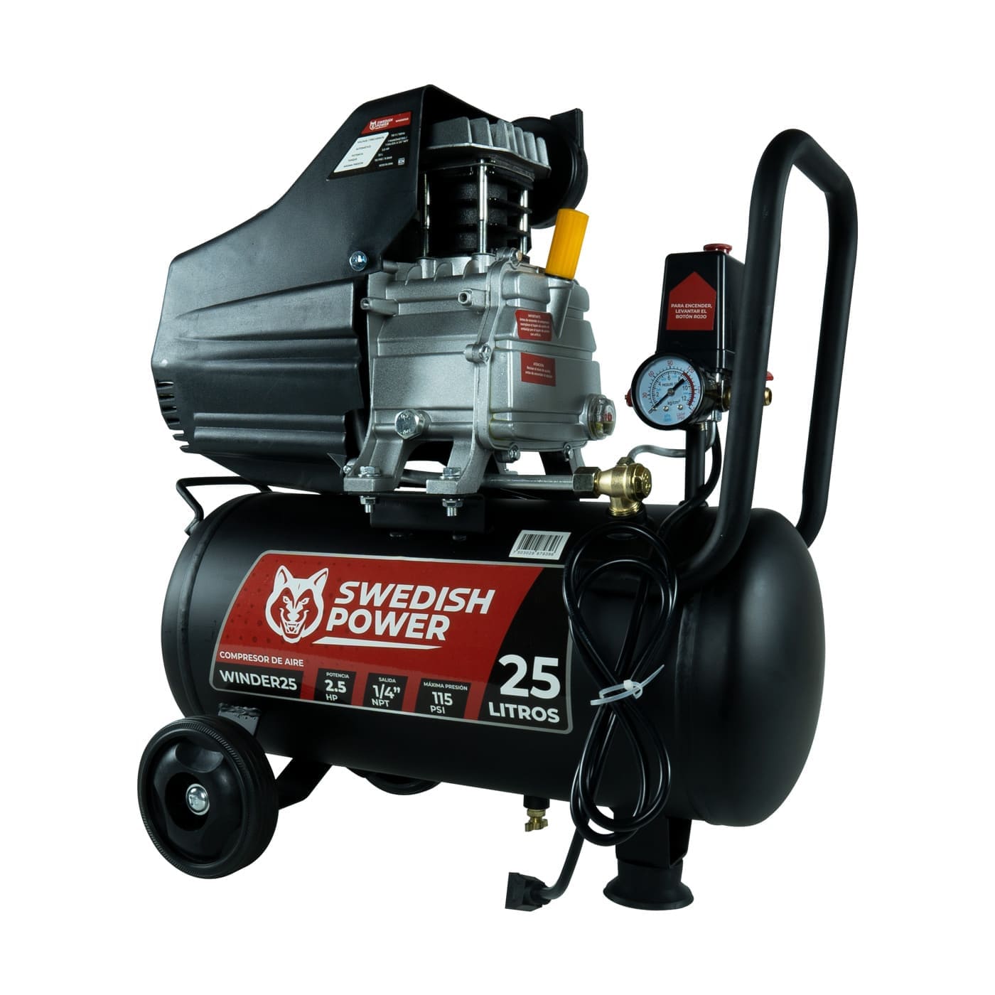 Kit Compresor de Aire Eléctrico De 2.5 Hp 110V Con Tanque De 25 Litros Y 115 Psi Con Pistola de Baja Presión y Manguera De 3 Metros Husky WINDER25