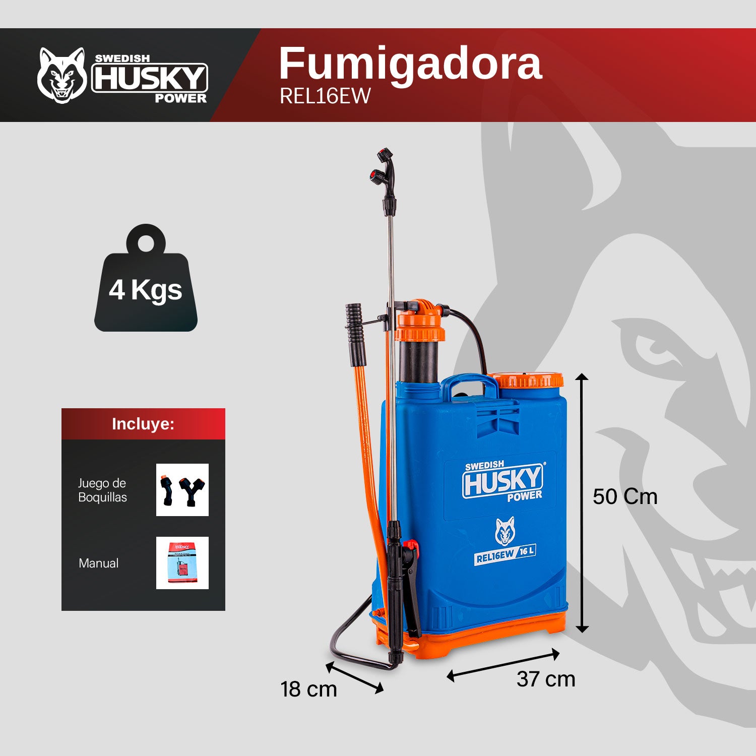 Fumigadora Aspersora Manual Husky REL16EW – 16 Litros