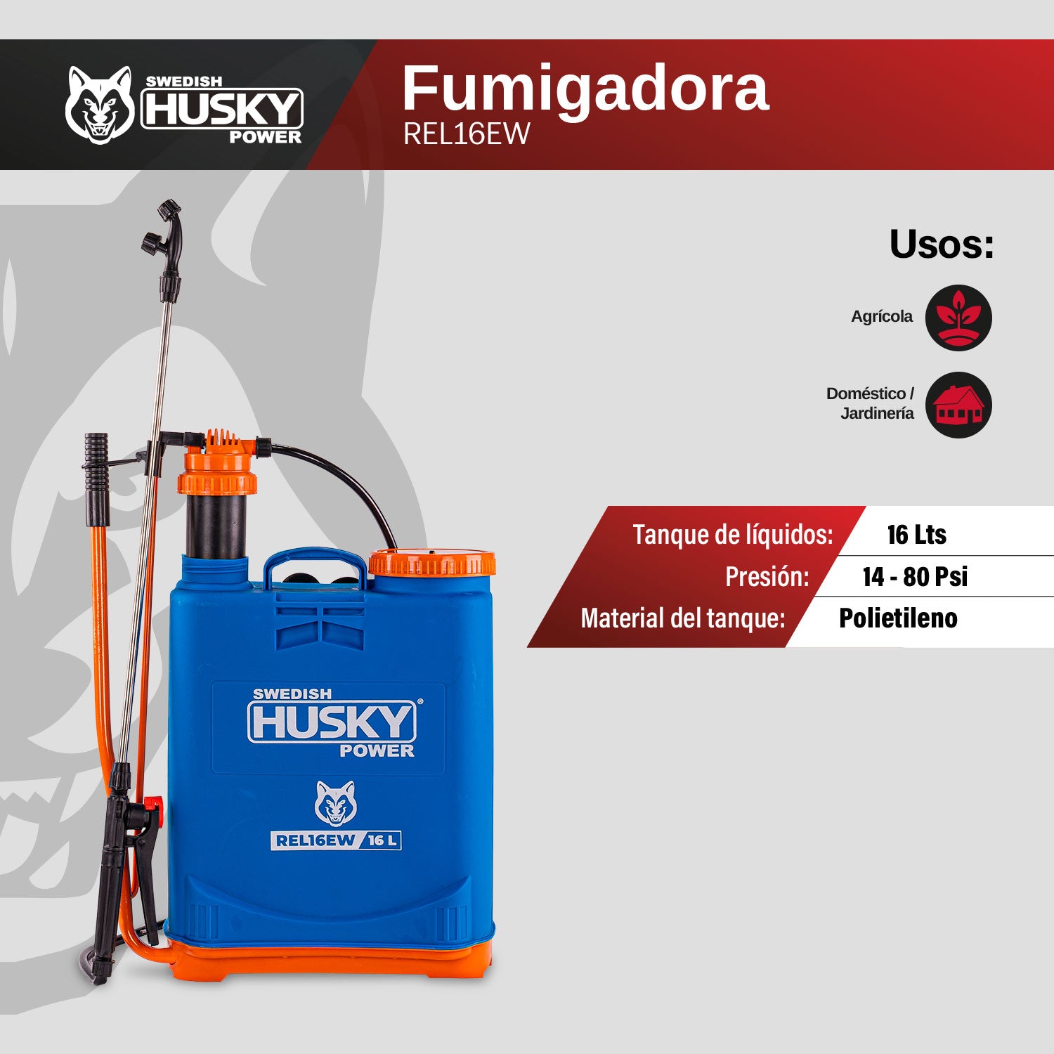 Fumigadora Aspersora Manual Husky REL16EW – 16 Litros