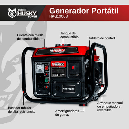 Generador A Gasolina Portátil 750W-900W Motor 60cc 2 Hp 2 Tiempos Husky HKG1000B