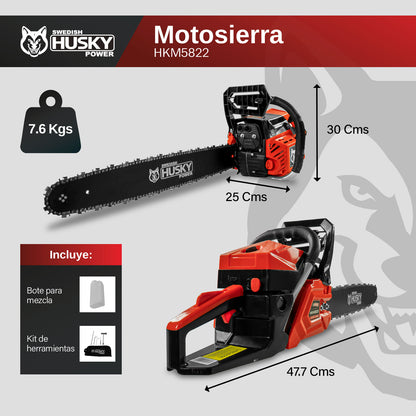 Motosierra De 22" Con Motor A Gasolina De 2 Tiempos 58cc 3.2Hp Husky HKM5822