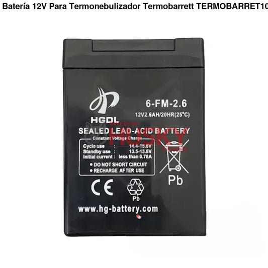 Batería 12V Para Termonebulizador Termobarrett TERMOBARRET105