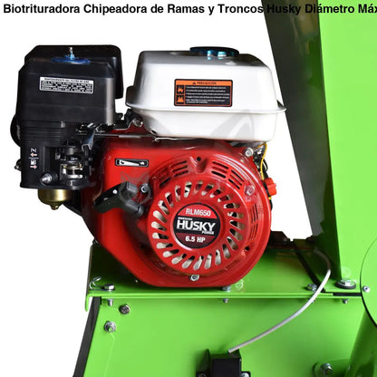 Biotrituradora Chipeadora de Ramas y Troncos Husky Diámetro Máximo de Corte de 4" o 10 Cm con Motor a Gasolina 6.5 HP Husky HKBIO200-HK65