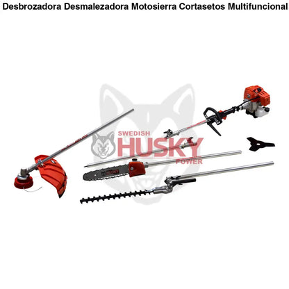 Desbrozadora Desmalezadora Motosierra Cortasetos Multifuncional Con Extension 2 Tiempos 52cc 2.5Hp Husky HKM5226E