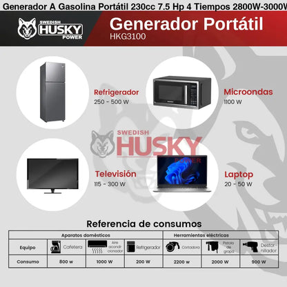 Generador A Gasolina Portátil 230cc 7.5 Hp 4 Tiempos 2800W-3000W Husky HKG3100