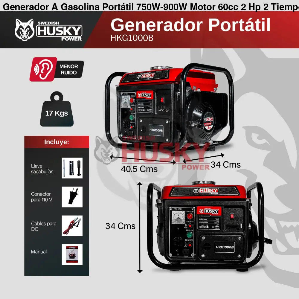 Generador A Gasolina Portátil 750W-900W Motor 60cc 2 Hp 2 Tiempos Husky HKG1000B