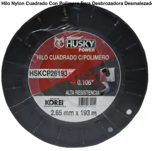 Hilo Nylon Cuadrado Con Polimero  Para Desbrozadora Desmalezadora de 2.4 mm (0.095") x 259 m HSKCP24259