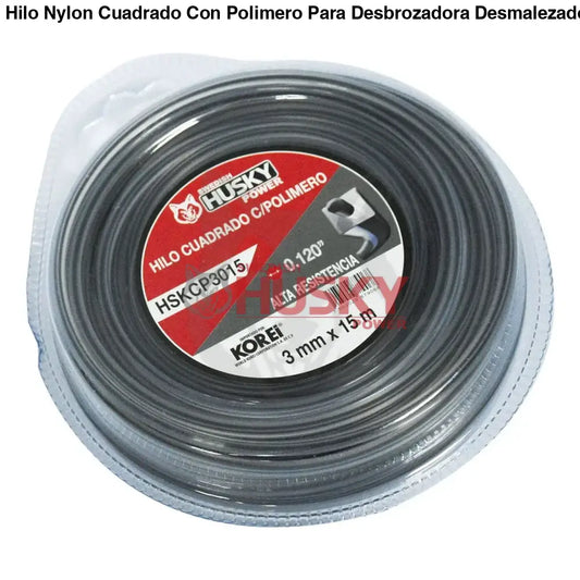 Hilo Nylon Cuadrado Con Polimero Para Desbrozadora Desmalezadora de 3 mm (0.120’’) x 15m HSKCP3015