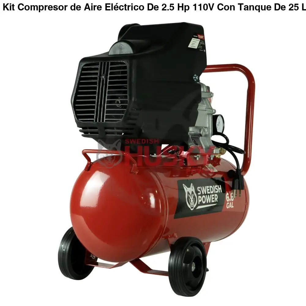 Kit Compresor de Aire Eléctrico De 2.5 Hp 110V Con Tanque De 25 Litros Y 115 Psi Con Pistola De Gravedad y Manguera De 3 Metros Husky HKC25MP