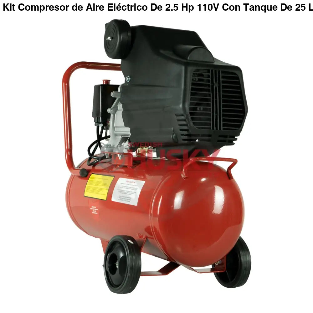 Kit Compresor de Aire Eléctrico De 2.5 Hp 110V Con Tanque De 25 Litros Y 115 Psi Con Pistola De Gravedad y Manguera De 3 Metros Husky HKC25MP