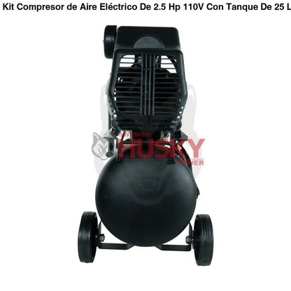 Kit Compresor de Aire Eléctrico De 2.5 Hp 110V Con Tanque De 25 Litros Y 115 Psi Con Pistola de Baja Presión y Manguera