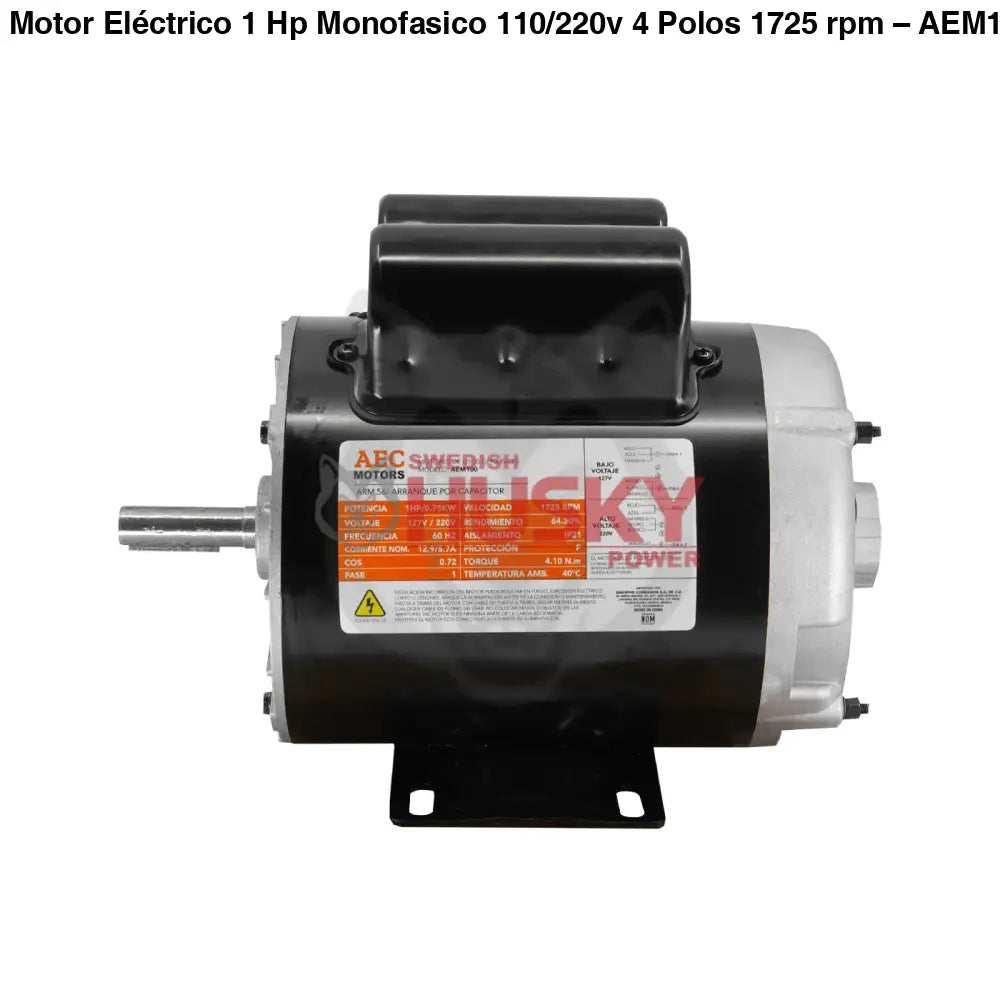 Motor Eléctrico 1 Hp Monofasico 110/220v 4 Polos 1725 rpm – AEM100 Aec Motors - MOTOR ELECTRICO