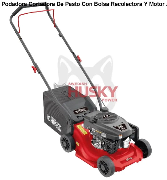Podadora Cortadora De Pasto Con Bolsa Recolectora Y Motor A Gasolina 3 Hp 127cc HUSKY POWER -BLITZ127